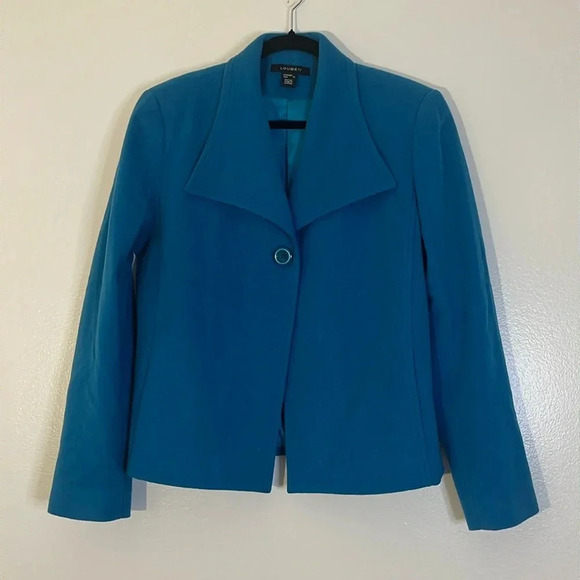 Louben | Cashmere & Wool teal single button jacket/blazer Women’s size 12 (10) - Picture 1 of 9